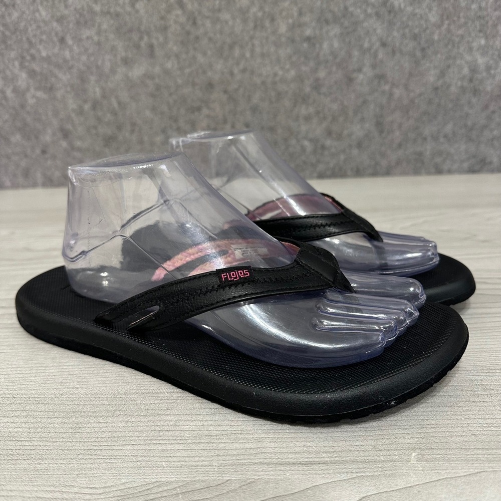 Flojos Womens Rica Memory Foam Flip Flop Sandals Black Pink Sz 10 Thong Strappy